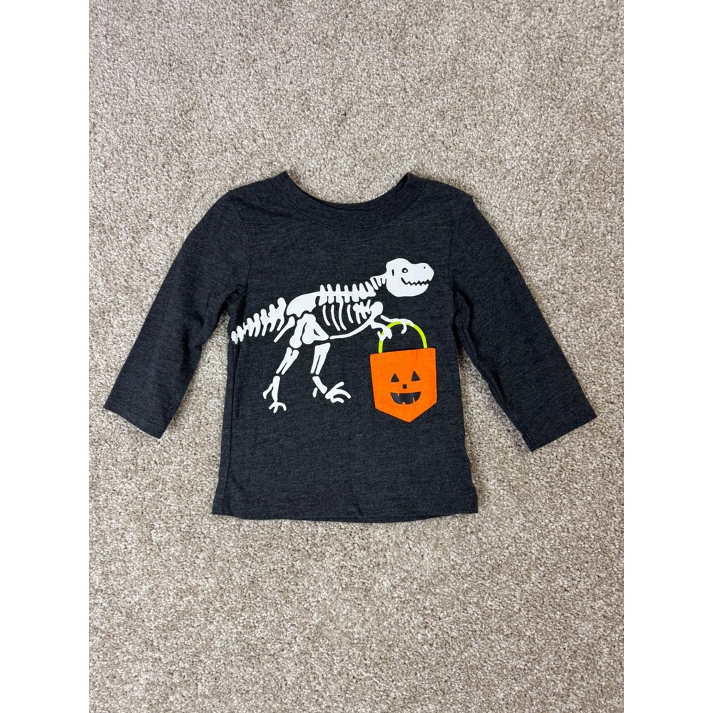 Cat & Jack Toddler Halloween T-Rex Skeleton Pumpkin Pocket Long Sleeve Tee 12M